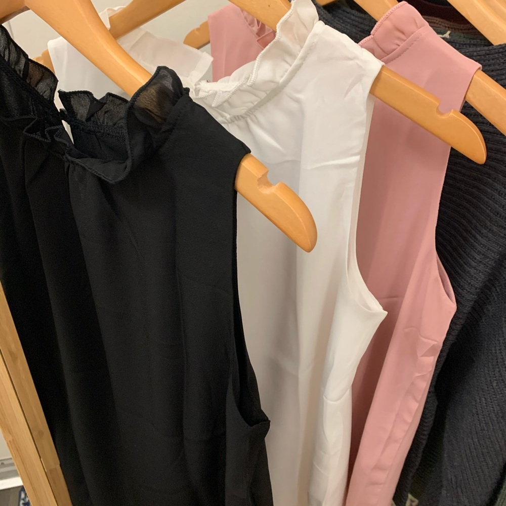 Ruffle Neckline Top in Black